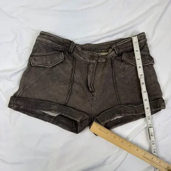 Doma Lamb Leather Mini Shorts 28" S Grey Brown Washed Vintage Finish $500 - Picture 3 of 16
